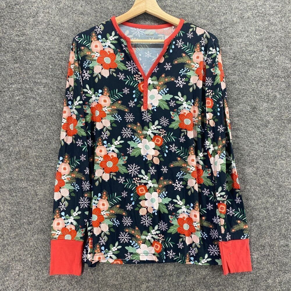 New Littlesleepies Pajama Top Women S Small Black Floral V-Neck Button Sleepwear